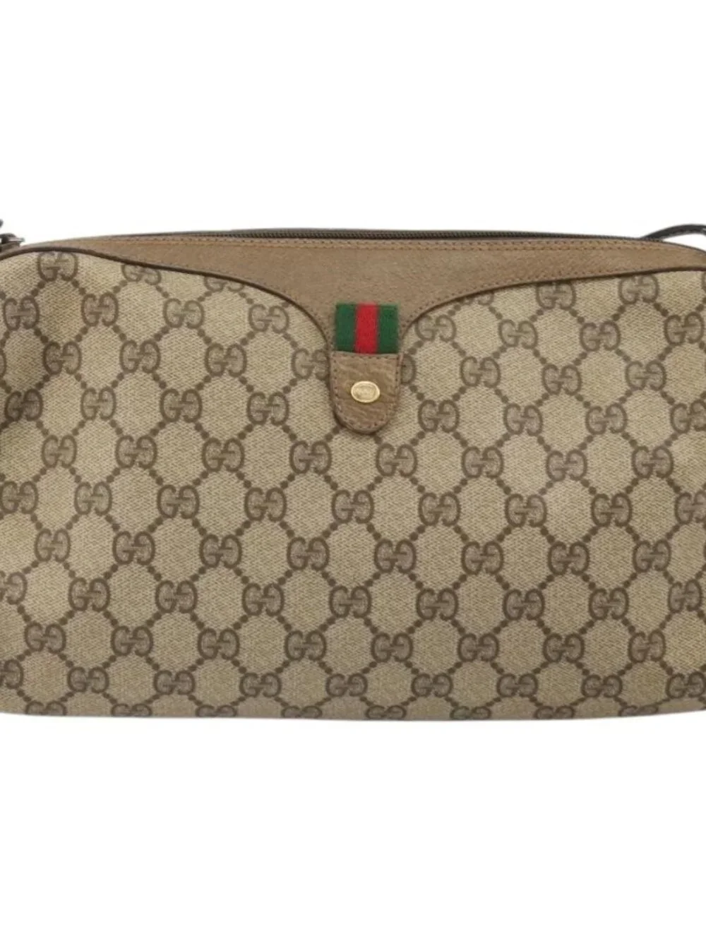 GUCCI GG Supreme Web Sherry Line Bag PVC Beige Gold 89 02 017 Auth 169674 - Picture 2 of 16
